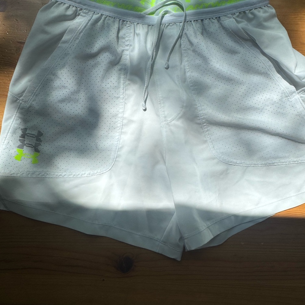 Under Armour Running Shorts | Women’s Medium | White & Neon Green